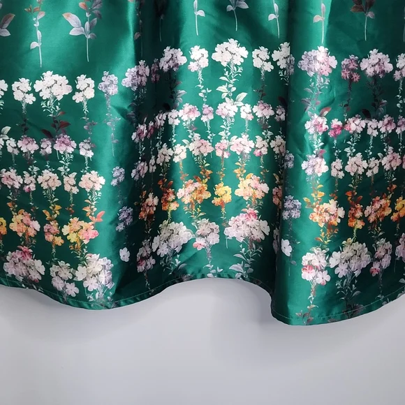 ModCloth Liz Luxe Emerald Floral Fit & Flare Dress XXL NWT Satin Garden Party - Picture 6 of 15